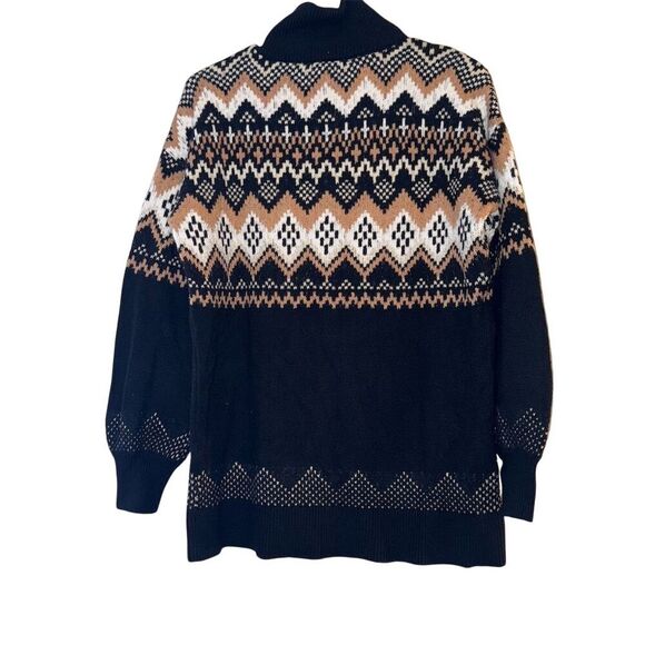 LOFT Women's Black Geometric Fair Isle Full-Zip Cardigan Sweater Size S - Picture 2 of 6